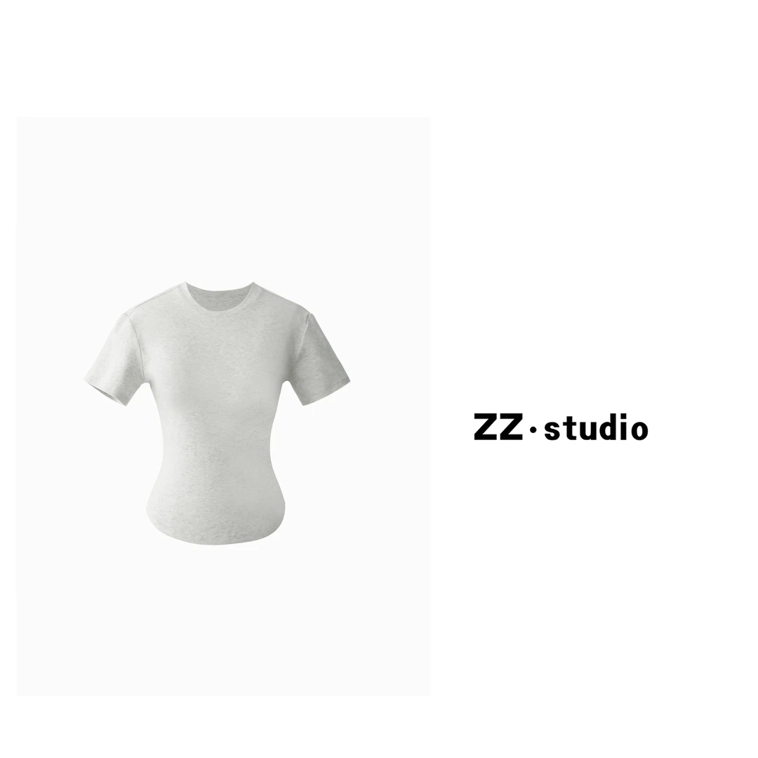 一口苏达奶灰T 夏季显瘦短款气质修身百搭圆领纯色设计师T恤A169