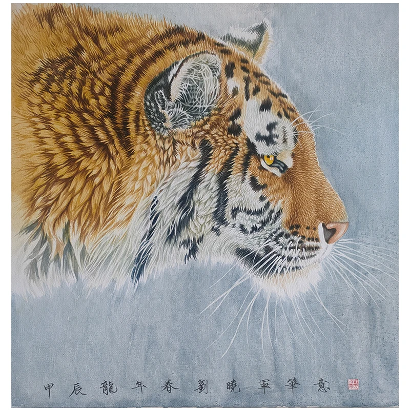 老虎出浴作品中国工笔画收藏家居装饰40厘米