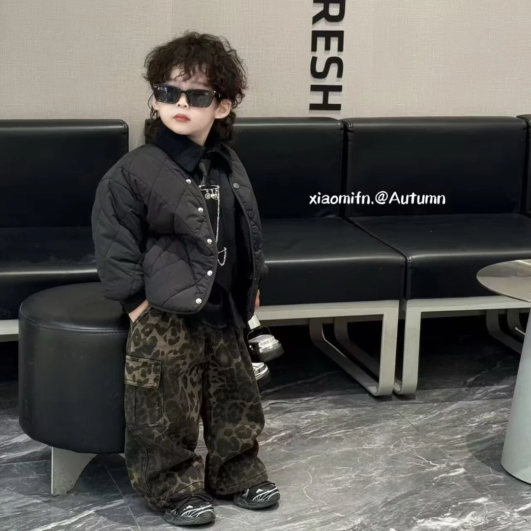 现货~韩版儿童衬衫棉服外套男童2024秋冬款洋气痞帅休闲童装82580