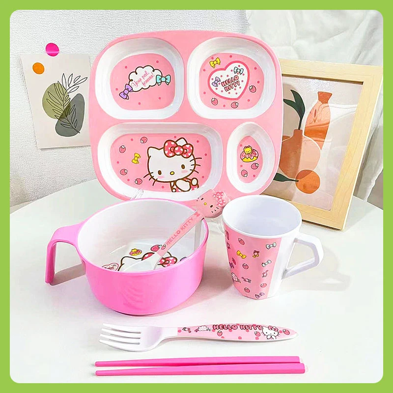 卡通KT凯蒂猫学生吃饭碗可爱小孩幼儿园家用防摔防烫宝宝分隔餐盘