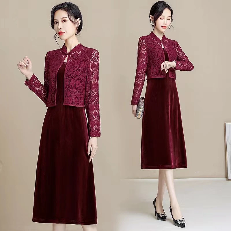 K619  秋冬长袖复古修身斗篷连衣裙气质高档内搭长裙