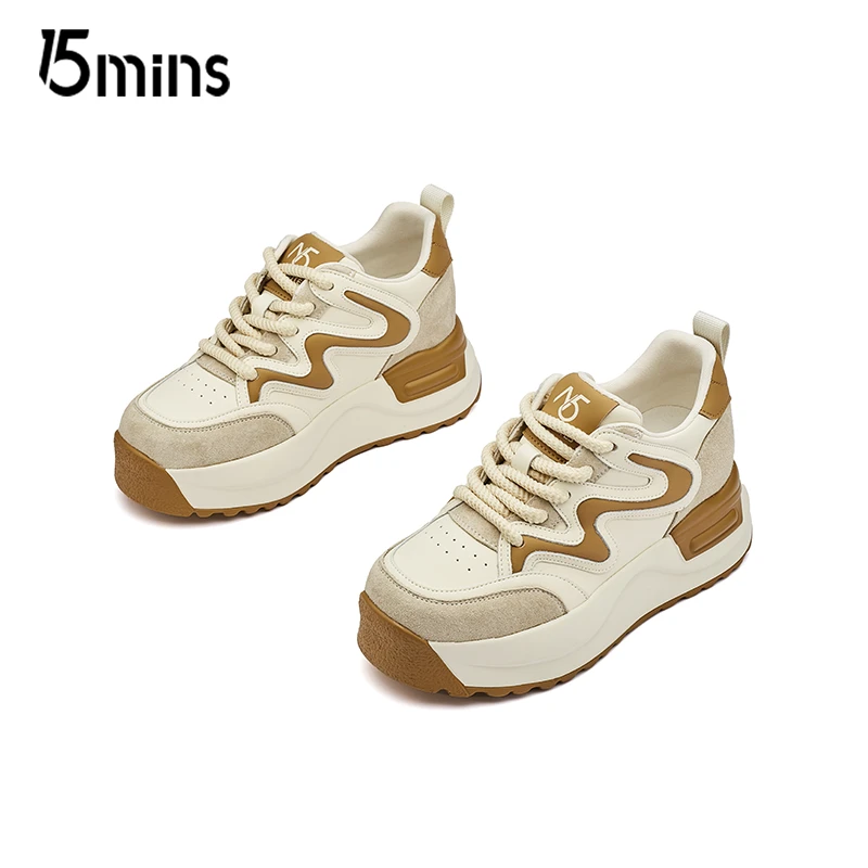 15MINS/15分钟品牌舒适时尚百搭复古春季潮流厚底系带拼色女鞋Z
