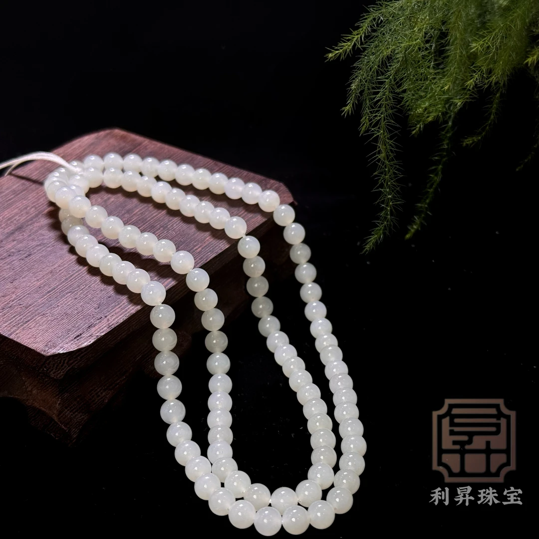 和田玉冰白暖白项链长链108颗6mm 多样性发货发其一