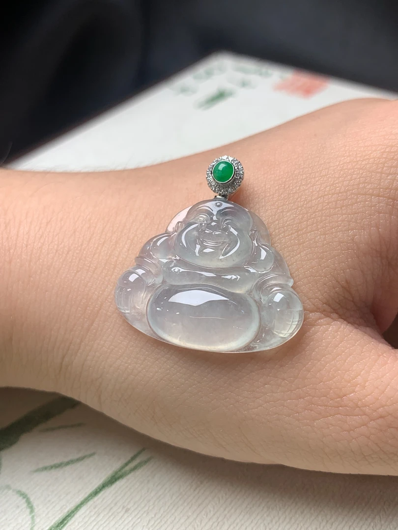 白冰小玉佛公天然缅甸翡翠挂件#货号3088
