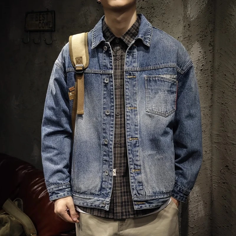 潮龛轻奢潮牌毛呢外套衬衣男生春秋厚款翻领工装提花长袖呢子衬衫