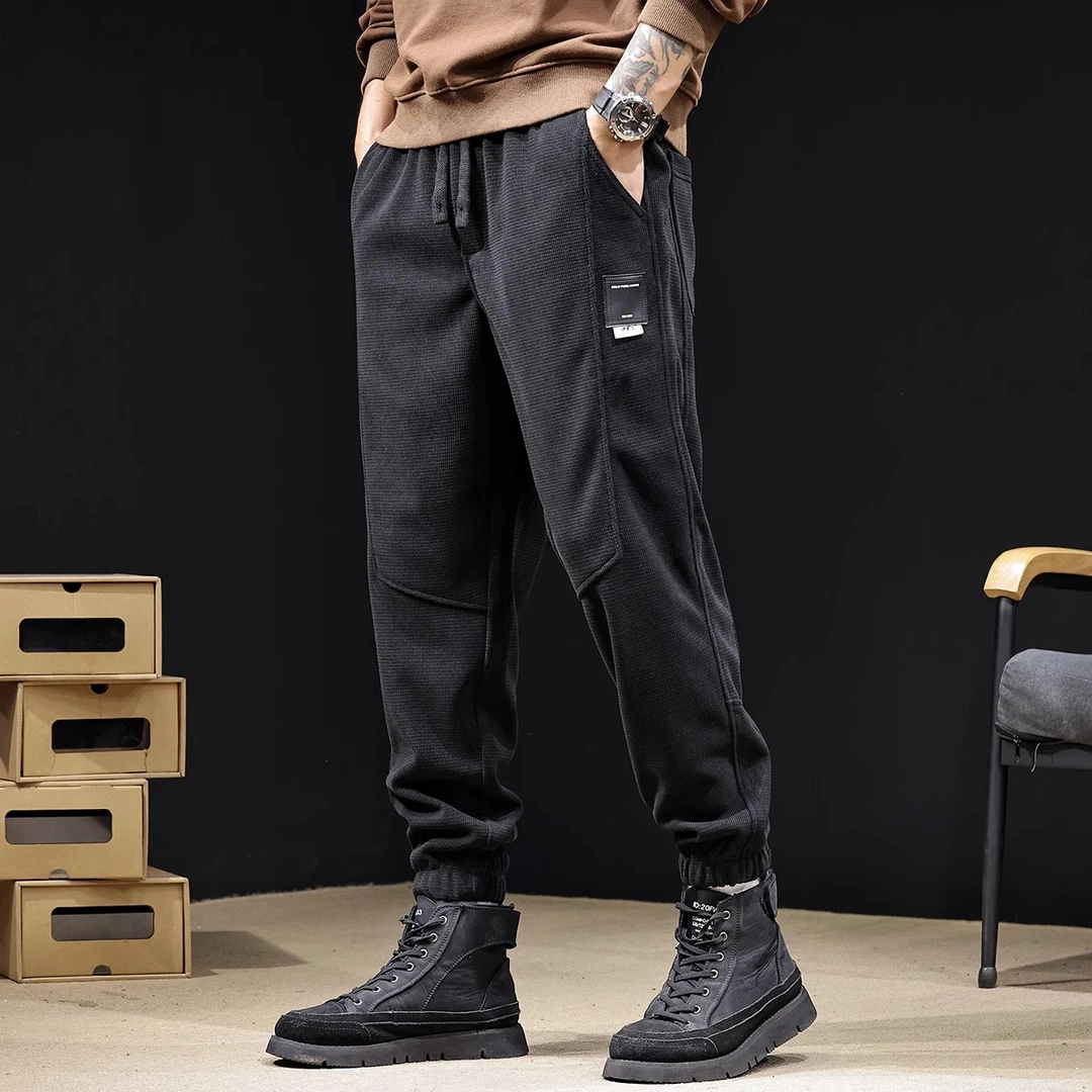 潮龛雪尼尔休闲裤男秋冬季2024新款束脚卫裤男士运动哈伦裤子大码