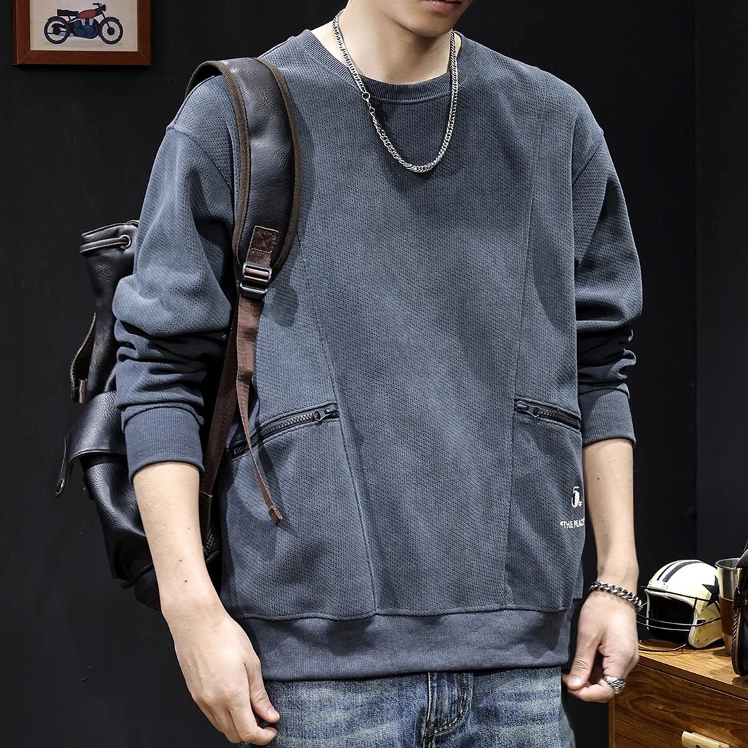 潮龛拉链口袋卫衣男2024新款男装大码男士潮牌针织衣服春秋季长袖