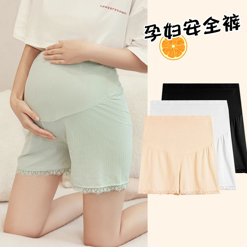 孕妇安全裤夏季薄款宽松冰丝打底裤孕妇防走光短裤夏装托腹裤花边