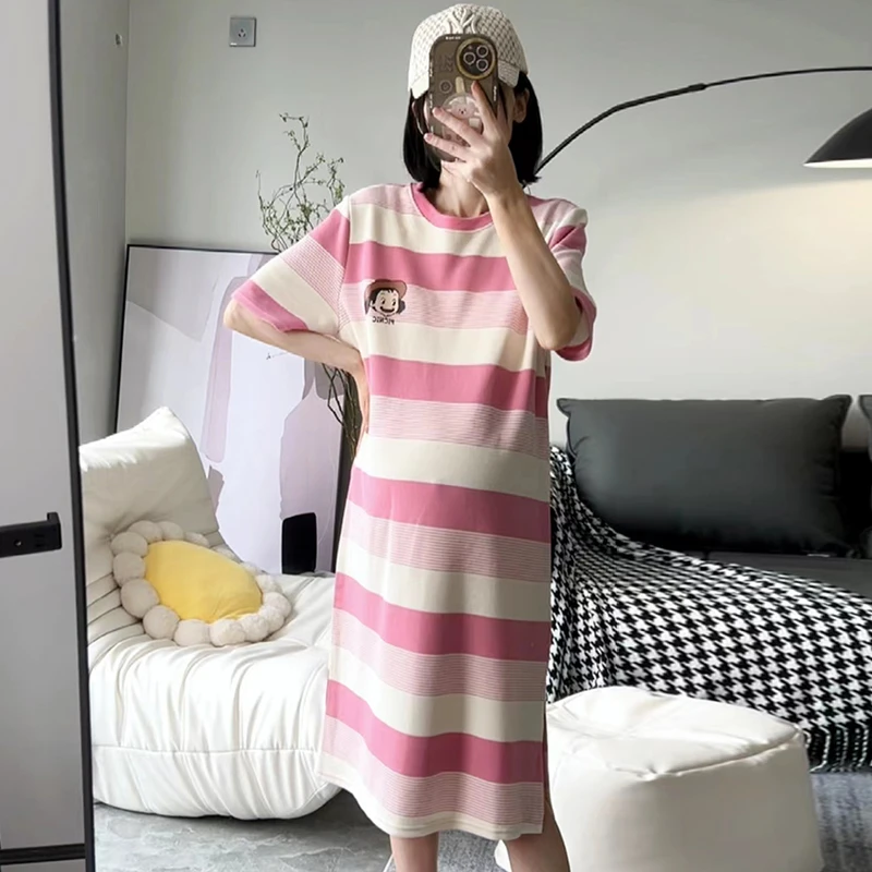哺乳裙子孕妇连衣裙夏天2025新款夏季款经典宽松休闲条纹横开上衣