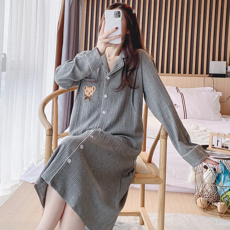 纯棉待产裙孕妇连衣裙月子服哺乳睡裙春秋睡衣怀孕喂奶产检带胸垫