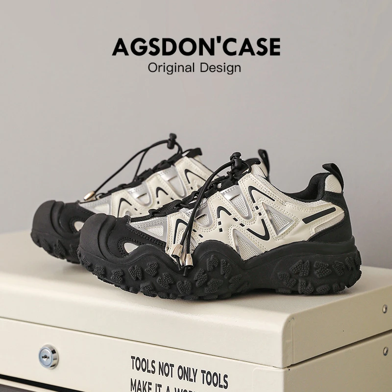 奥古狮登户外登山鞋女2024新款夏季丑萌透气厚底老爹徒步运动鞋子