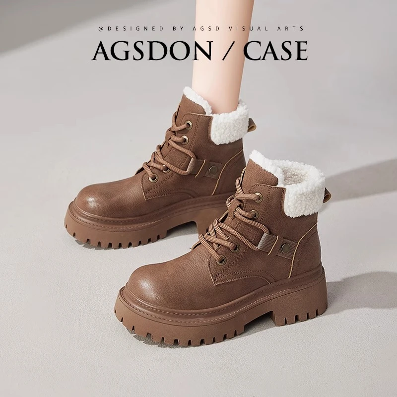 奥古狮登厚底马丁靴女款2025新款冬季加绒保暖大黄靴东北棉靴短靴