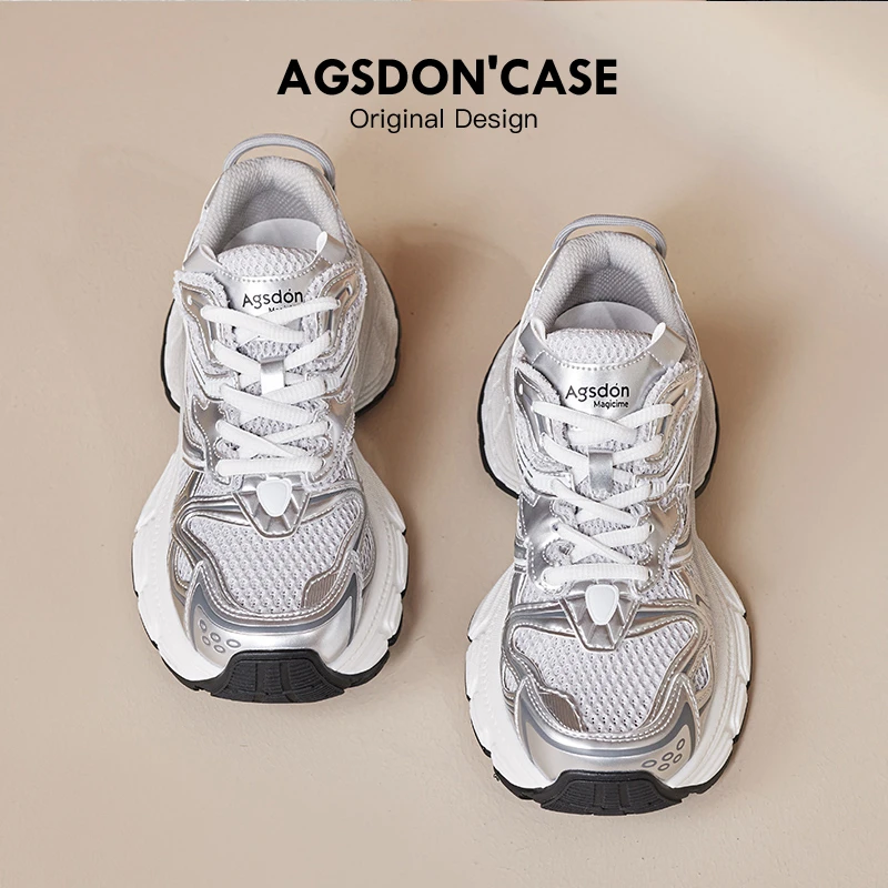 奥古狮登银色老爹鞋女2025新款秋季复古百搭小白鞋休闲厚底运动鞋