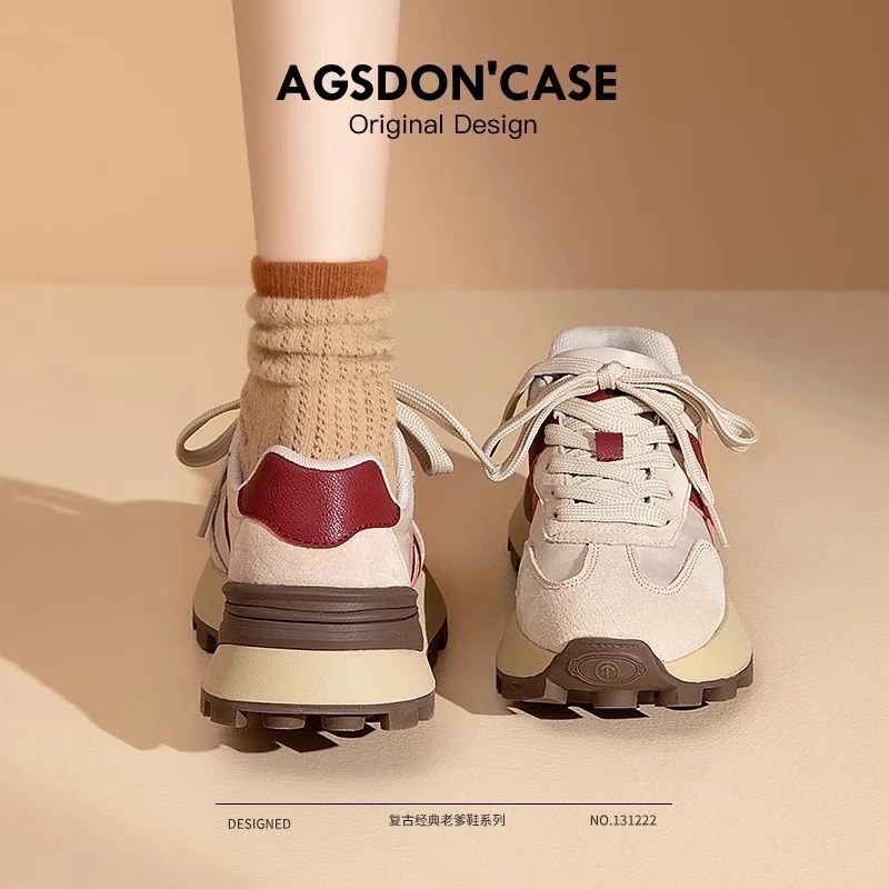 奥古狮登厚底阿甘鞋女2023新款秋冬休闲运动鞋复古美拉德德训鞋女