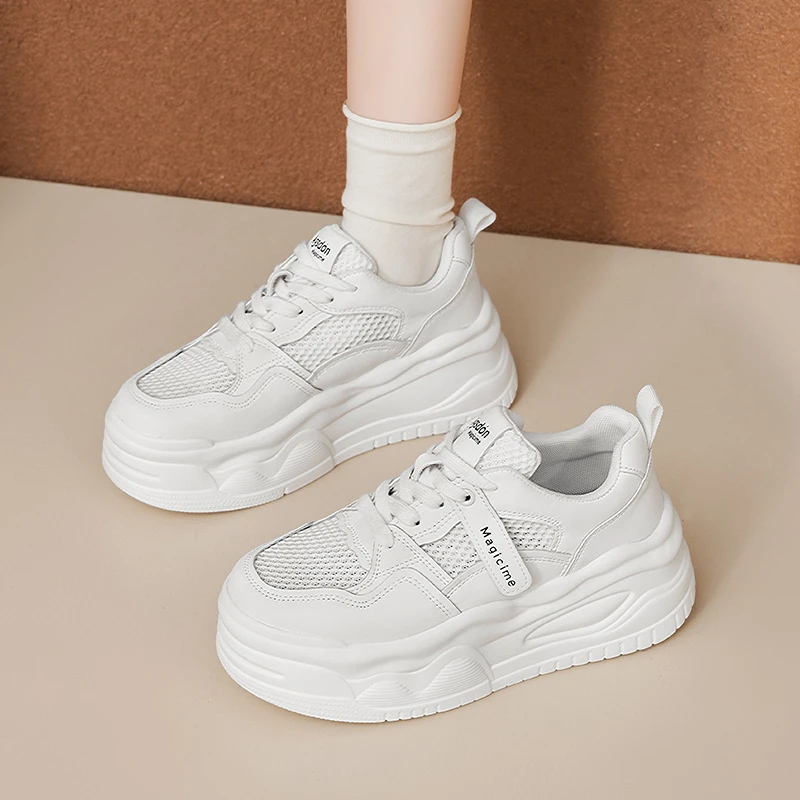 奥古狮登网面小白鞋女2024新款夏季薄款透气时尚百搭小个子运动鞋