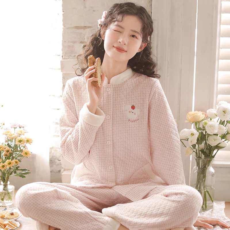 『布朗尼』秋款空气棉夹棉睡衣睡衣套装女士家居服LZ1859