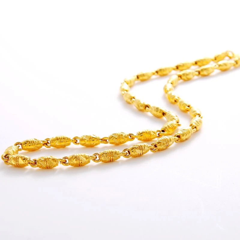 合金项链 时尚半空心橄榄珠仿金项链男款霸气金色橄榄链素款礼物