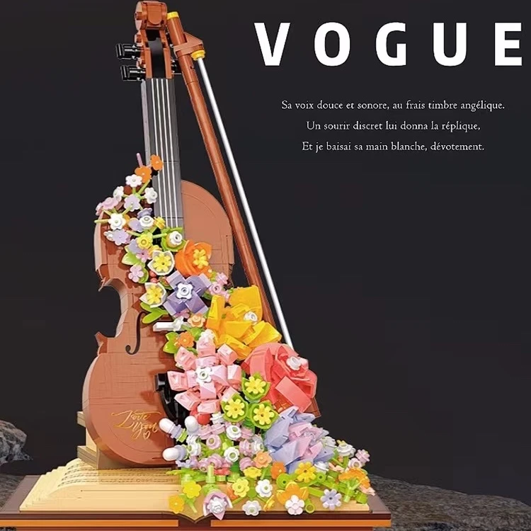 高端小提琴钢琴永生花小颗粒拼装积木益智拼装玩具摆件节日礼物