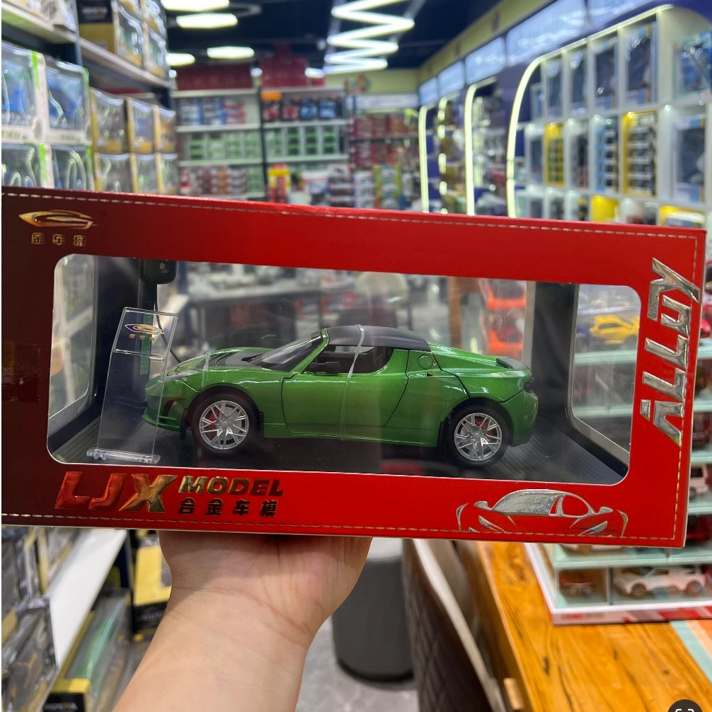 1:24特斯拉太空跑车带底座高档合金车模收藏摆件灯光回力