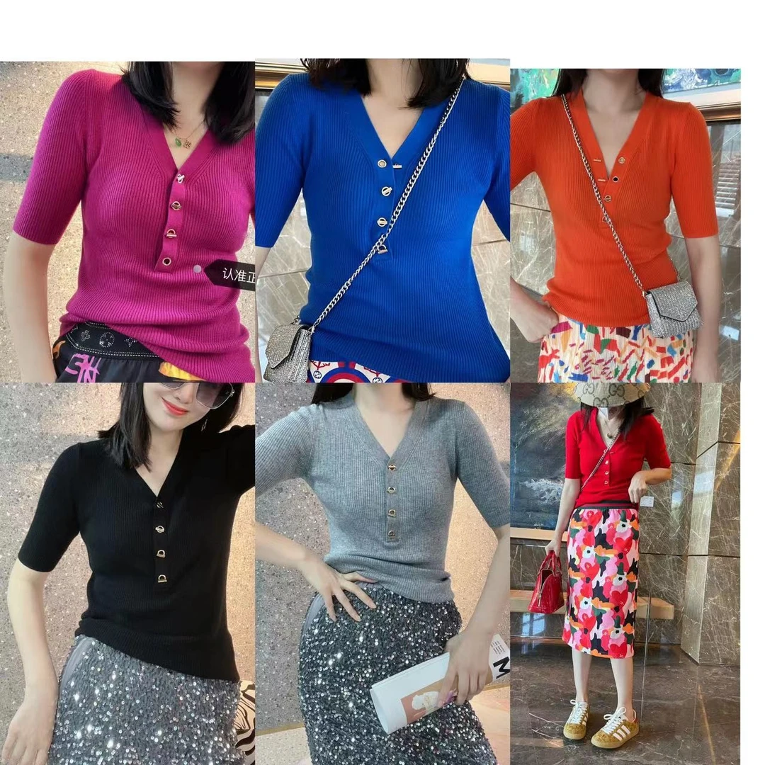 欣雨时尚气质夏季多色百搭半袖针织衫