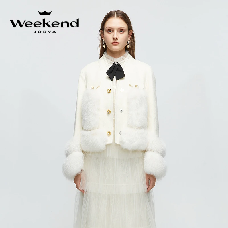 卓雅周末冬季新款气质V领口袋设计单排扣外套女EJWDDU12