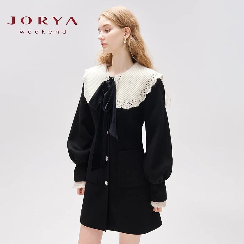 卓雅周末秋季新款千金风风钩花蝴蝶结绵羊毛毛呢外套EJWDCR68