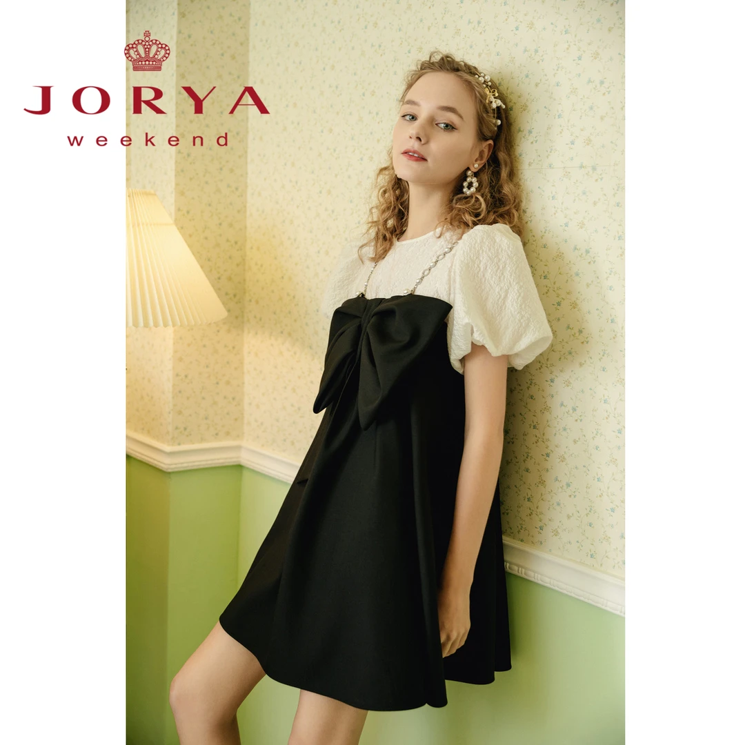 JORYA weekend德鲁纳系列春夏新泡泡袖链条吊带连衣裙EJWCBZ27