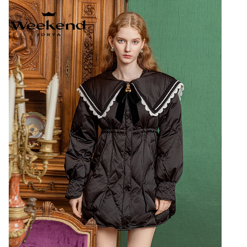 卓雅周末冬季新款|C位千金时尚拼接翻领中长款洋气羽绒服EJWDDQ87