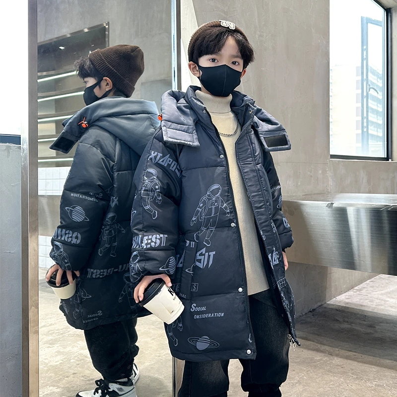 儿童冬季中长款帽加厚中大童保暖韩版外套2025冬季新款潮童羽绒服