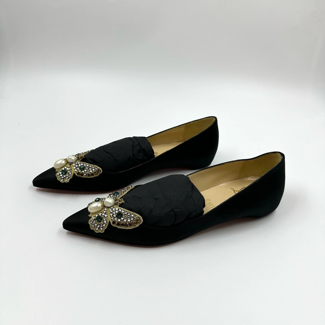 全新未使用/Christian Louboutin/蝴蝶水钻女士鞋/红底鞋/37.5码