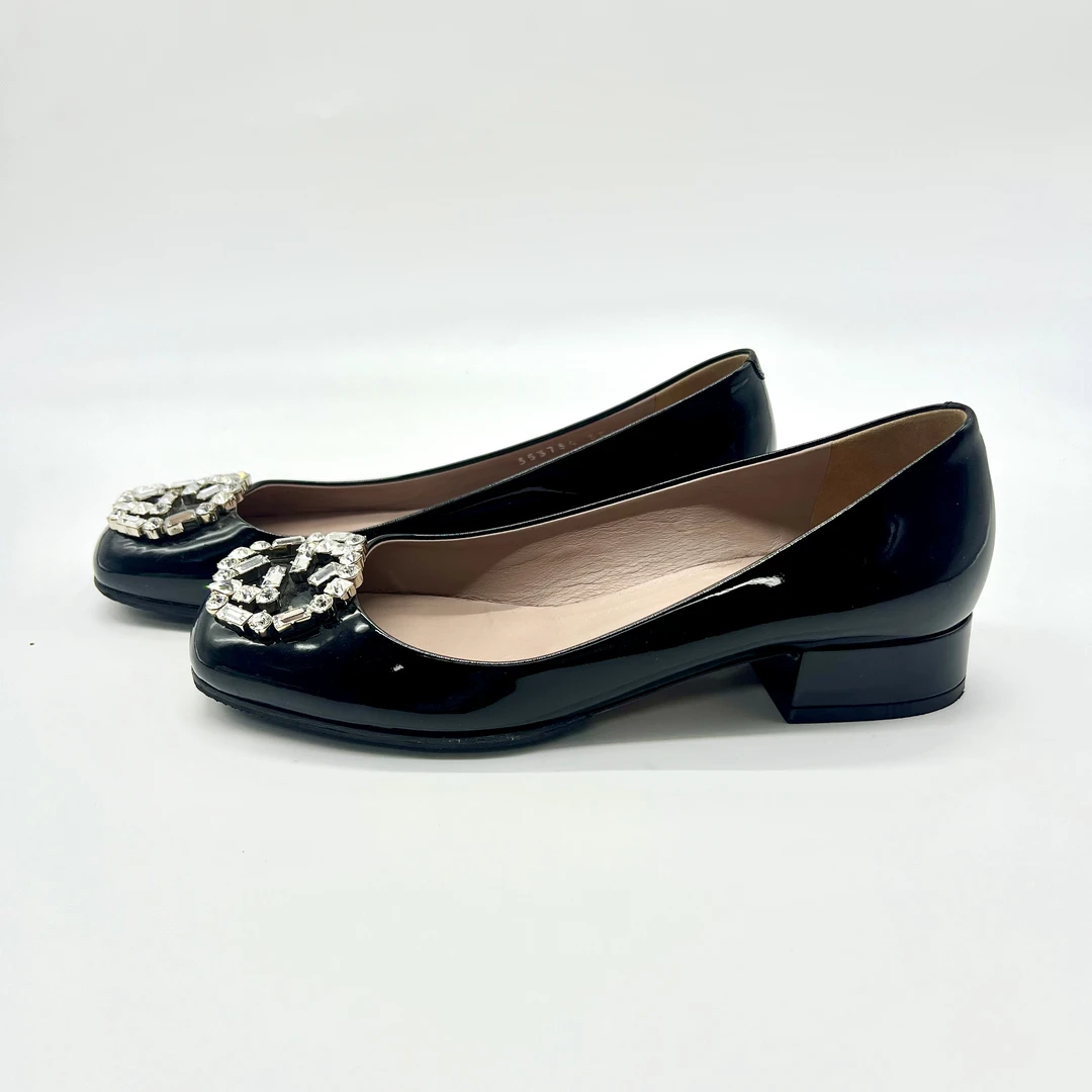 Gucci/古驰/gucci黑色漆皮钻扣女士/35.5码/非全新
