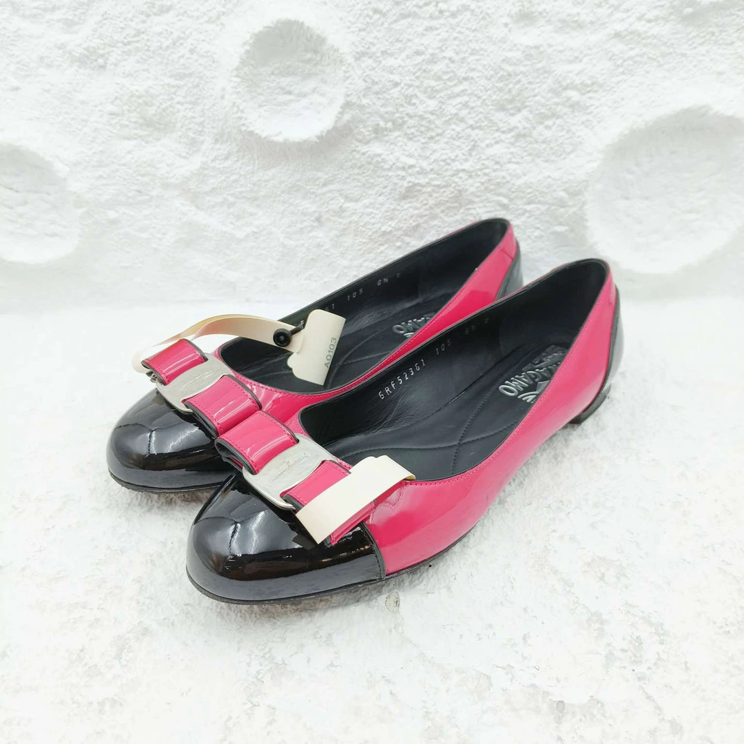 99新 FERRAGAMO/菲拉格慕 36.5码/黑色拼粉色单鞋