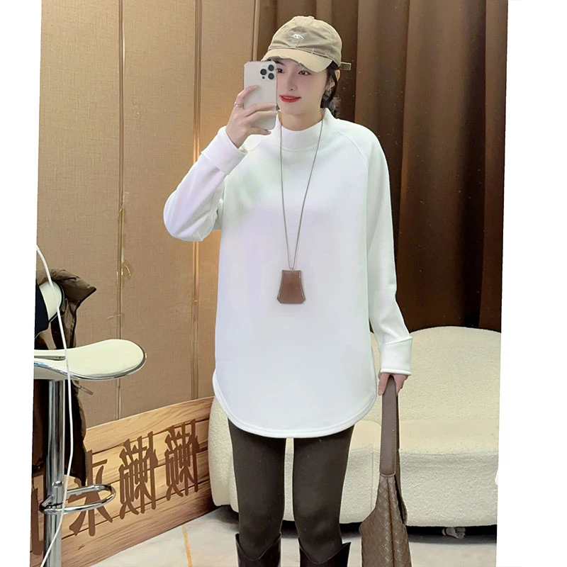 懒懒来了！2025宽松大码百搭韩版打底圆领中长款设计款卫衣T恤上衣