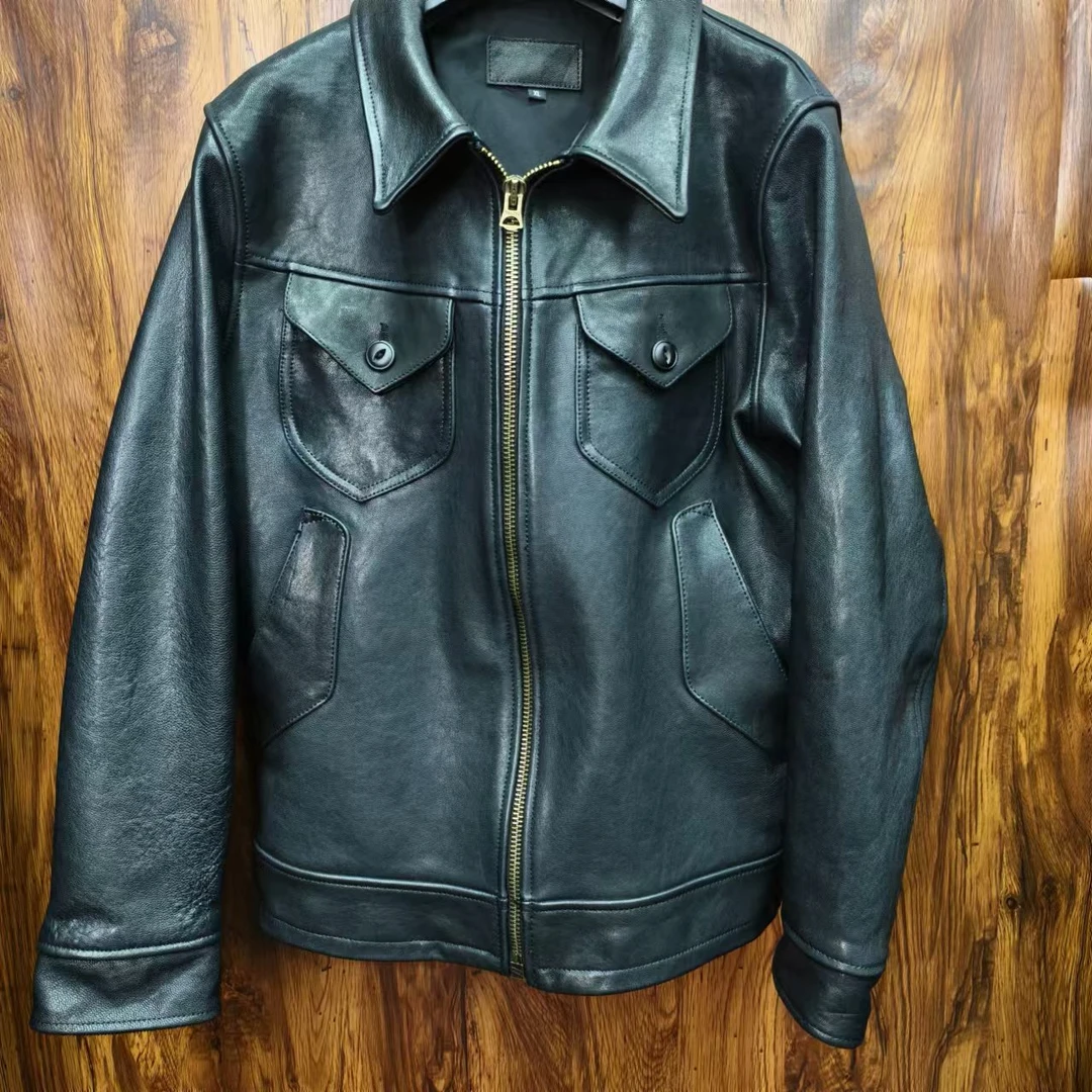 刘德华同款门多萨山羊皮男士经典黑色外套短款时尚休闲百搭款秋冬