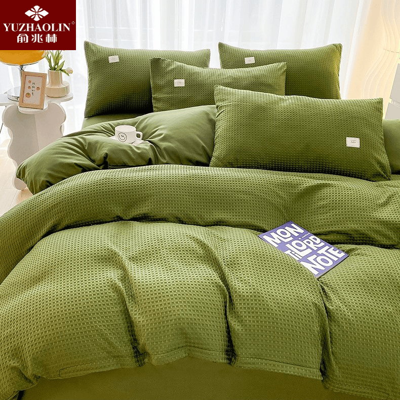 俞兆林四件套纯色华夫格加厚床上家用被套被罩床笠宿舍三件套床单