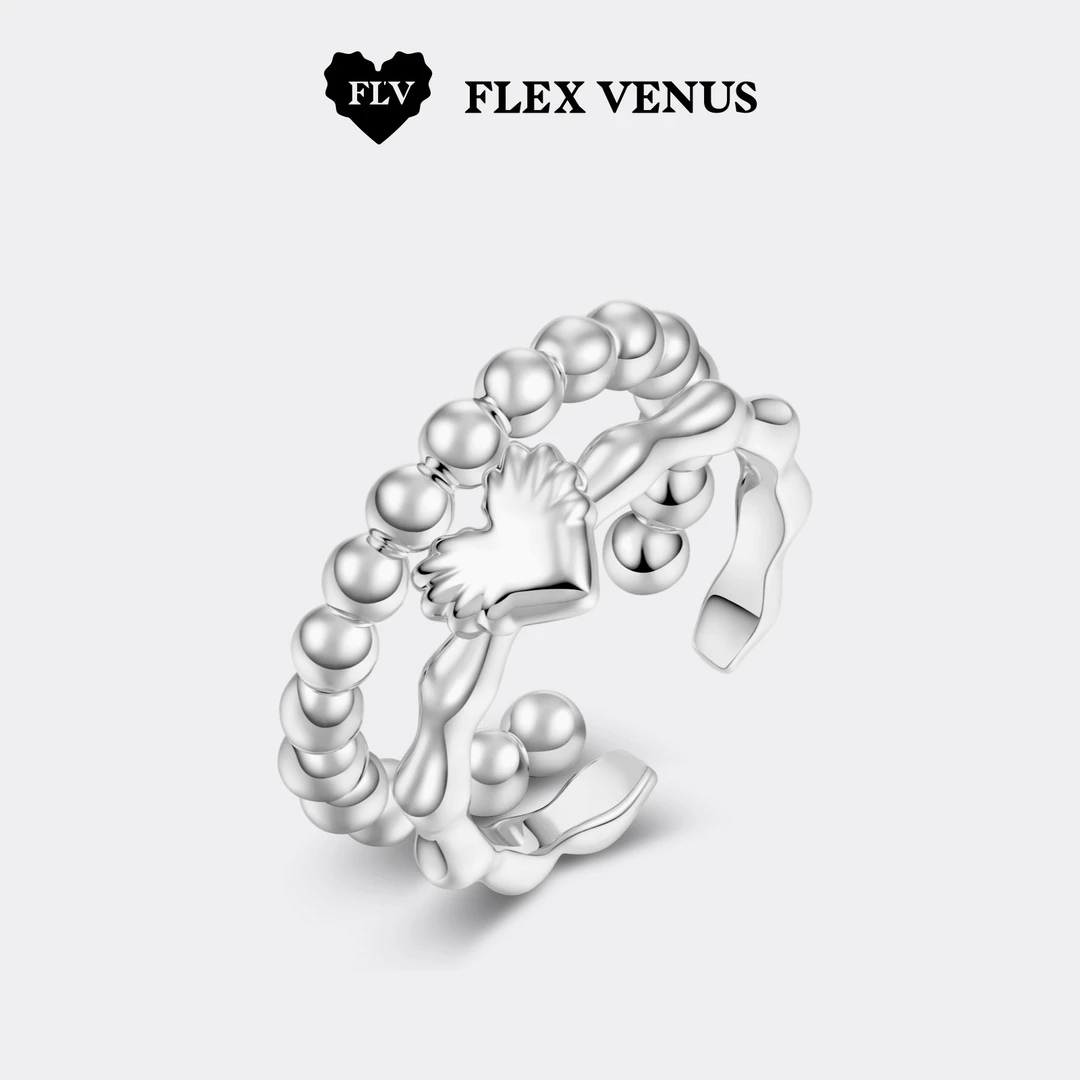 铜合金戒指 FLV复古维纳斯爱心套戒小众设计百搭时尚叠戴开口戒女