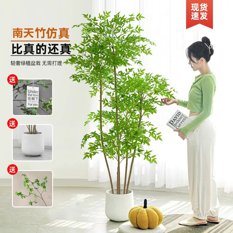 仿真植物南天竹落地盆栽室内大型仿生绿植摆件客厅轻奢装饰假绿植