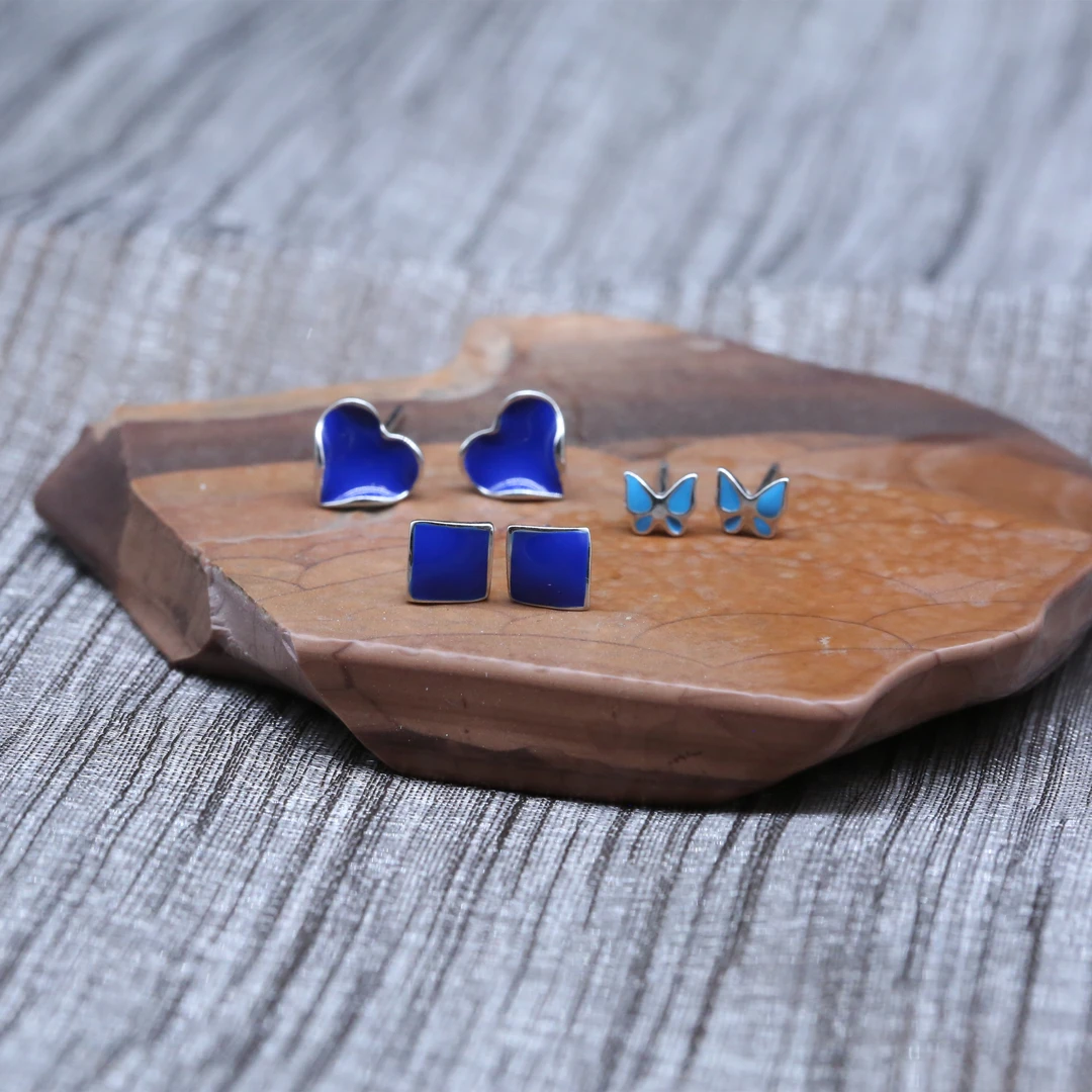 925银耳饰 宠粉蓝色系列三款小耳钉