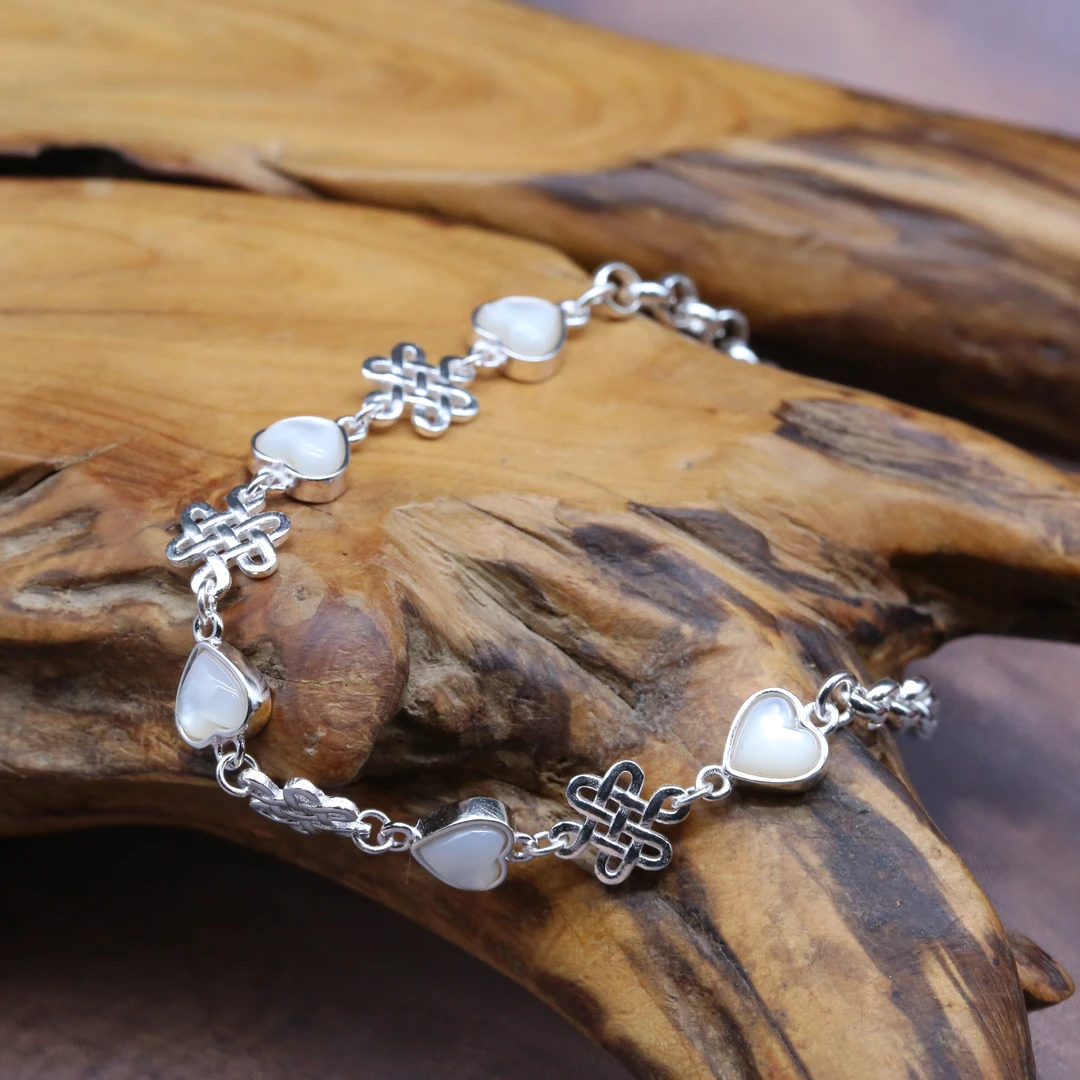 925银手链 吉祥结爱心白色贝贝手链