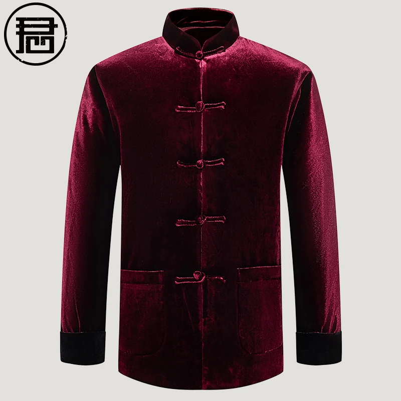金丝绒唐装男装冬季棉袄中老年人爸爸过寿生日衣服中国风棉衣棉服