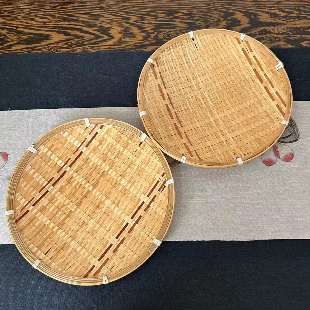 A竹编双色圆形小盘子23厘米 发2个