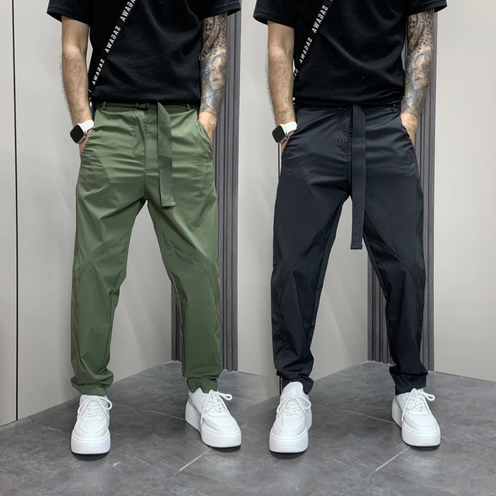 2024夏季男士新款时尚百搭休闲裤纯色宽松薄款直筒潮流韩版九分裤