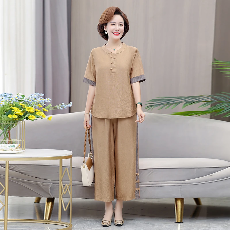 2024夏季爆款大码妈妈装气质洋气两件套时尚休闲中年显瘦减龄套装