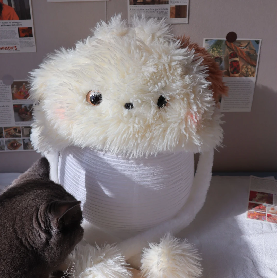 长毛绒腮红小狗帽双色加厚耳朵保暖防风可爱卡通儿童秋冬防寒帽子