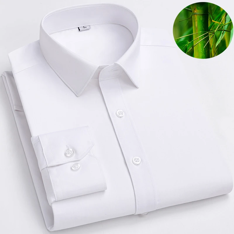 桑丝竹纤维混纺长袖衬衫白衬衫男商务正装行政白衬衣通勤长袖职业