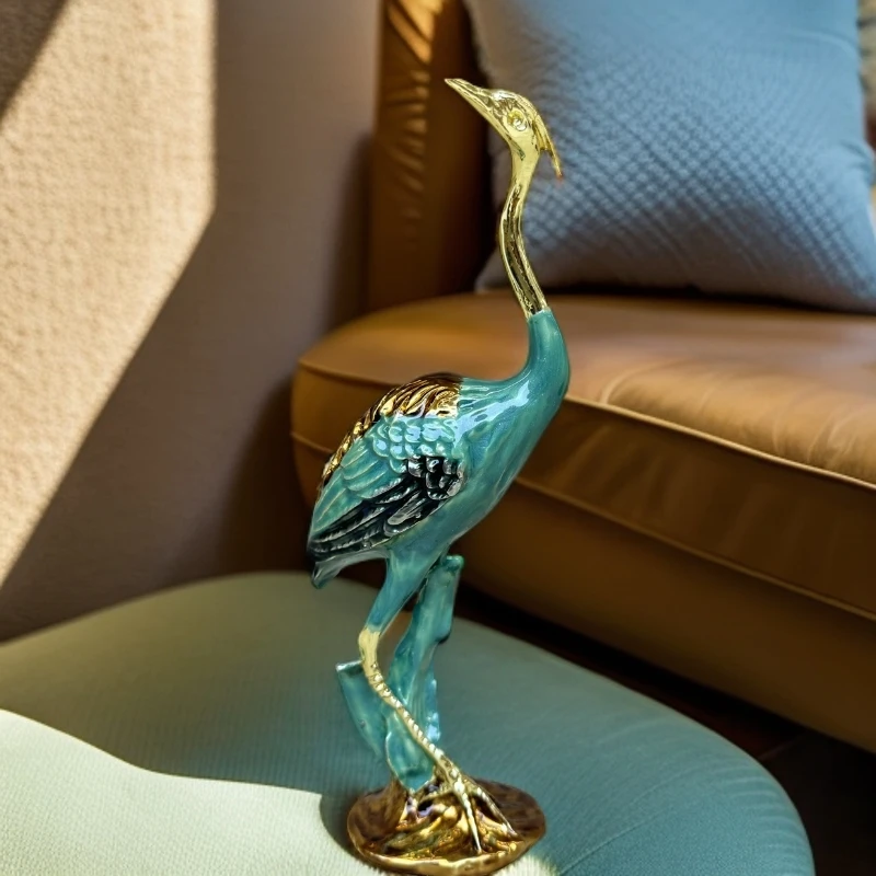 彩绘仙鹤珐琅彩工艺简约创意轻奢新中式玄关客厅书房摆设送礼高档