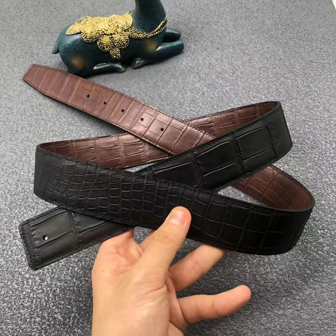 （单带条）3.8宽黑棕平头双雾面肚皮腰带礼盒装