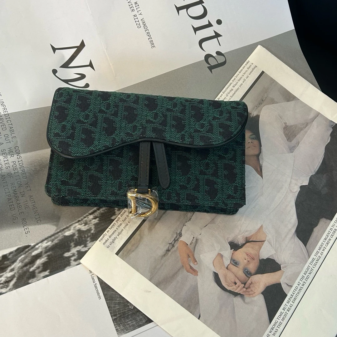 95新 DIOR/迪奥 绿色老花满印马鞍woc单肩斜挎包