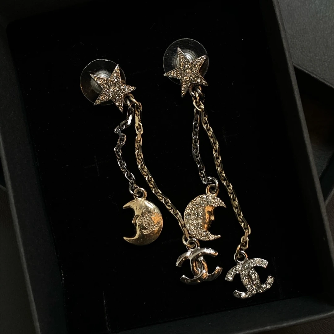 95新 Chanel/香奈儿 金色月亮双C耳钉耳坠耳环