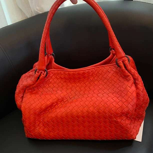 95新 BOTTEGA VENETA/葆蝶家 橘色编织托特单肩包